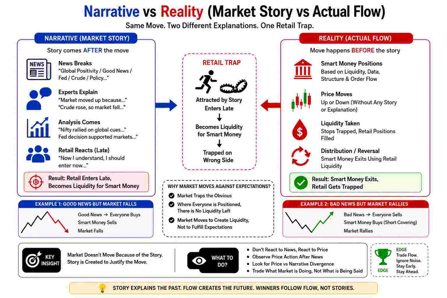 Narrative vs Reality (Market Story vs Actual Flow) Reality in Stock Market
